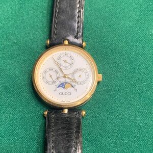 Gucci Gold and Black Leather Men's Watch
